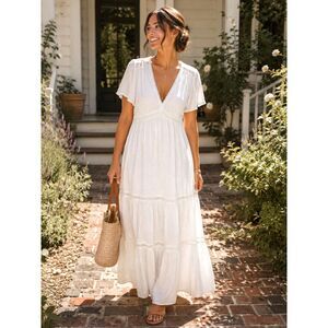 Romantic Cottagecore Swiss Dot Maxi Dress